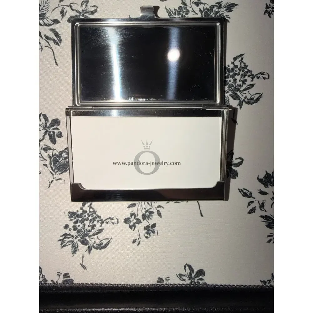 Pandora Business Card Holder Chrome Mirror Pink Leather Card Case Pre-Owned
